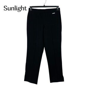 Michael Kors Women Black Mid-Rise Stretch Pull On Pants SZ M Straight Side Slits